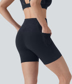 UltraSculptTM SoCinched High Waisted Tummy Control Contrast Lace Training Biker Shorts 5'' with Pockets