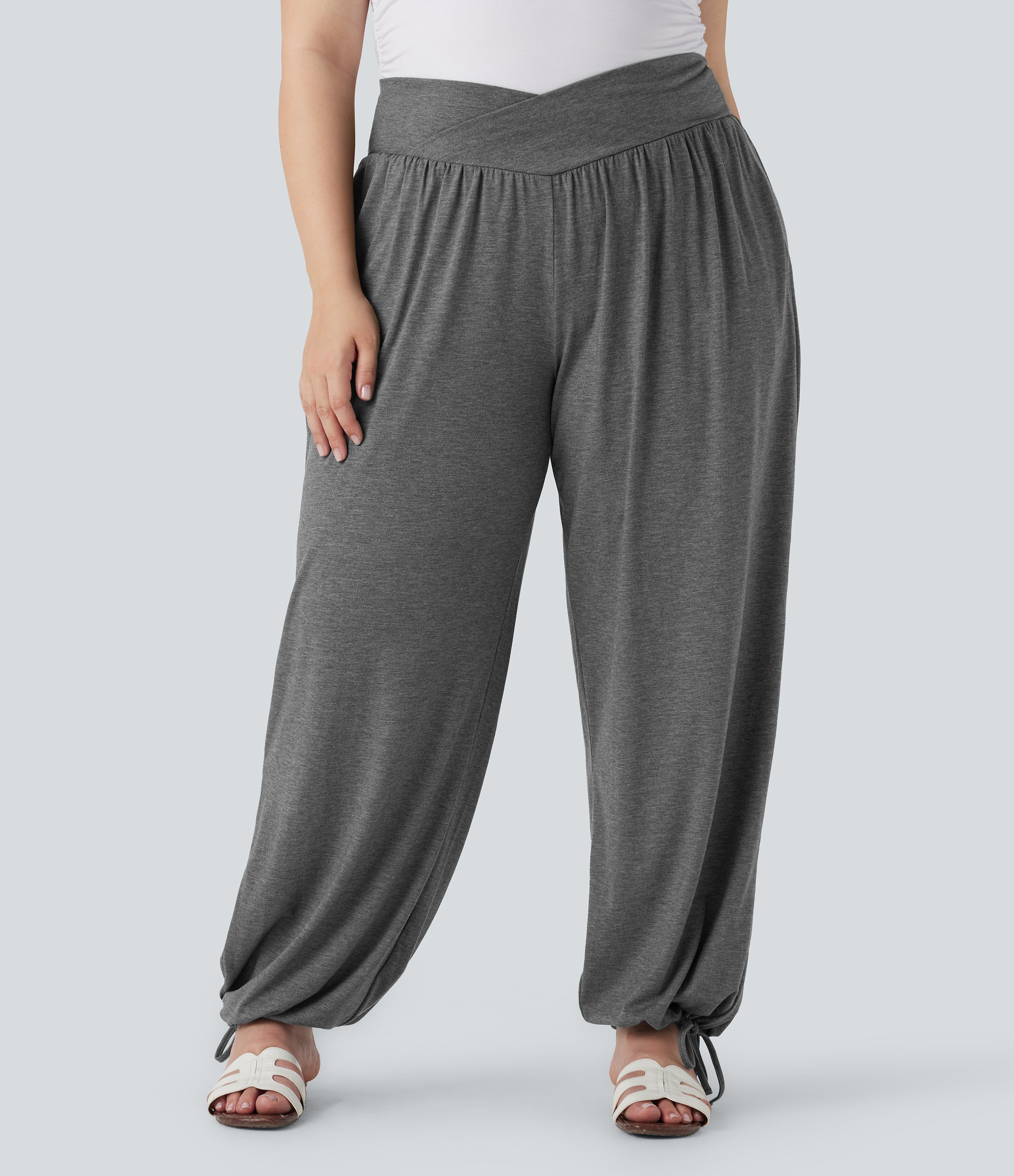 Plus Size Crossover High Waisted Drawstring Casual Joggers with Pockets