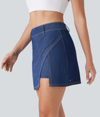 FlexTM High Waisted 2-in-1 Cool Touch Washed Denim Mini Tennis Skirt with Pocket