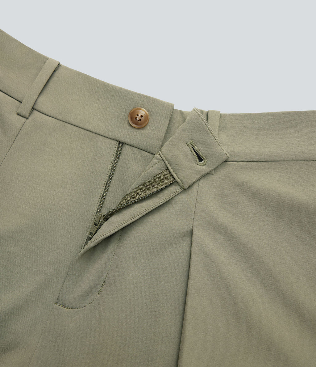 Mid Rise Wide Leg Work Pants with Pockets
