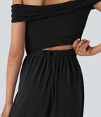 Off Shoulder Back Zipper Casual Jumpsuit with Pockets-Easy Peezy