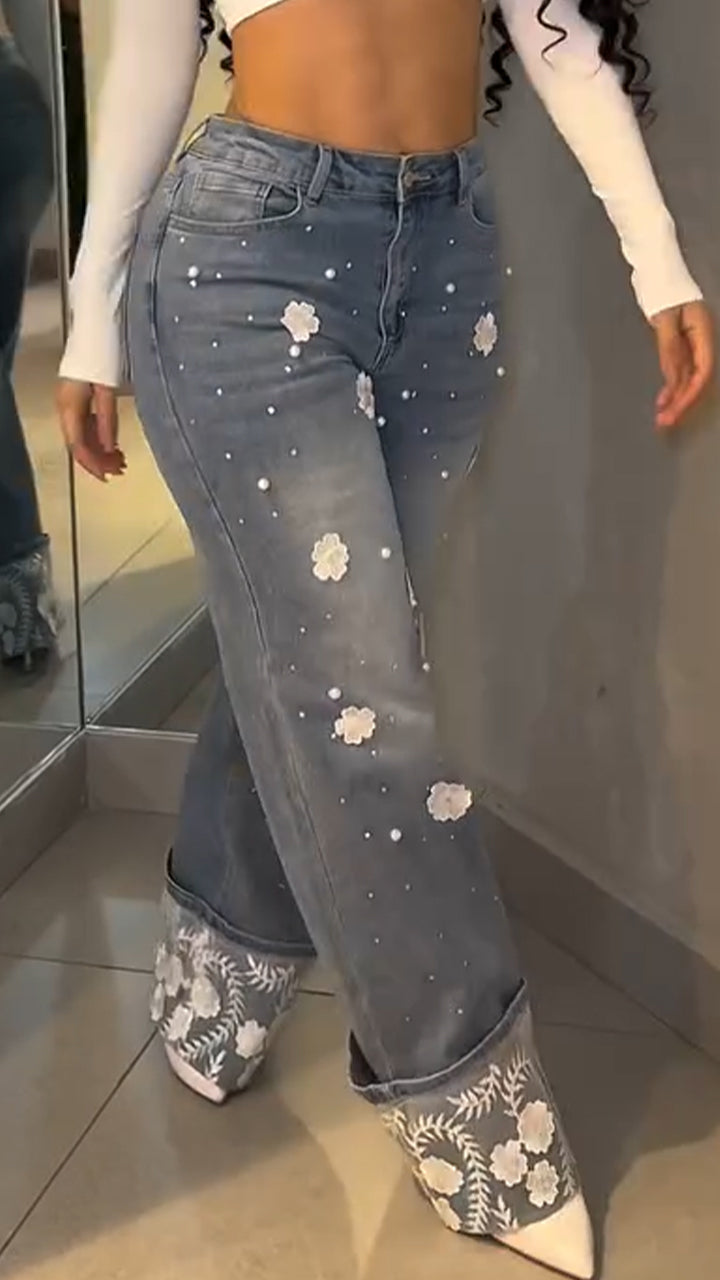 Womens Printed Wash Water Spliced casual Jeans