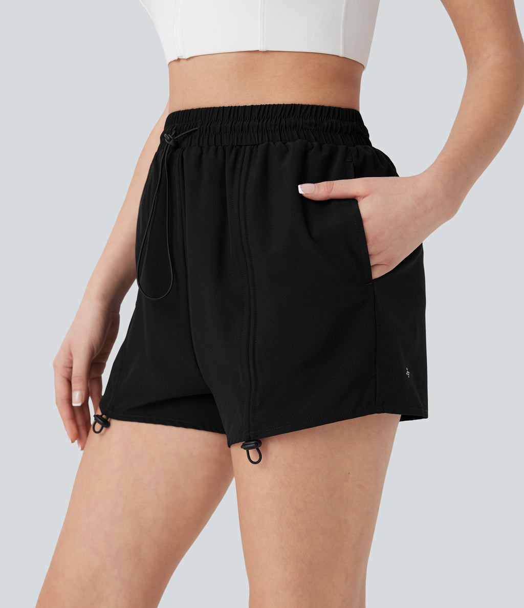 High Waisted Drawstring 2-in-1 Yoga Shorts with Pockets