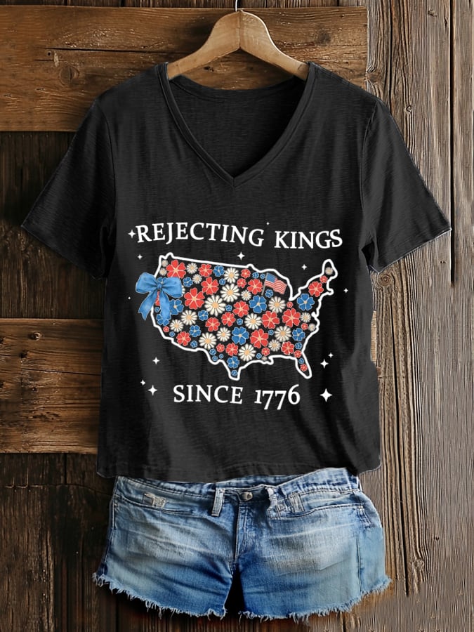 🔥Buy 3 Get 15% Off🔥Women's “ Rejecting Kings Since 1776” V-neck T-shirt