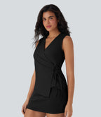 V Neck Wrapped Crisscross Lace Up Work Vest