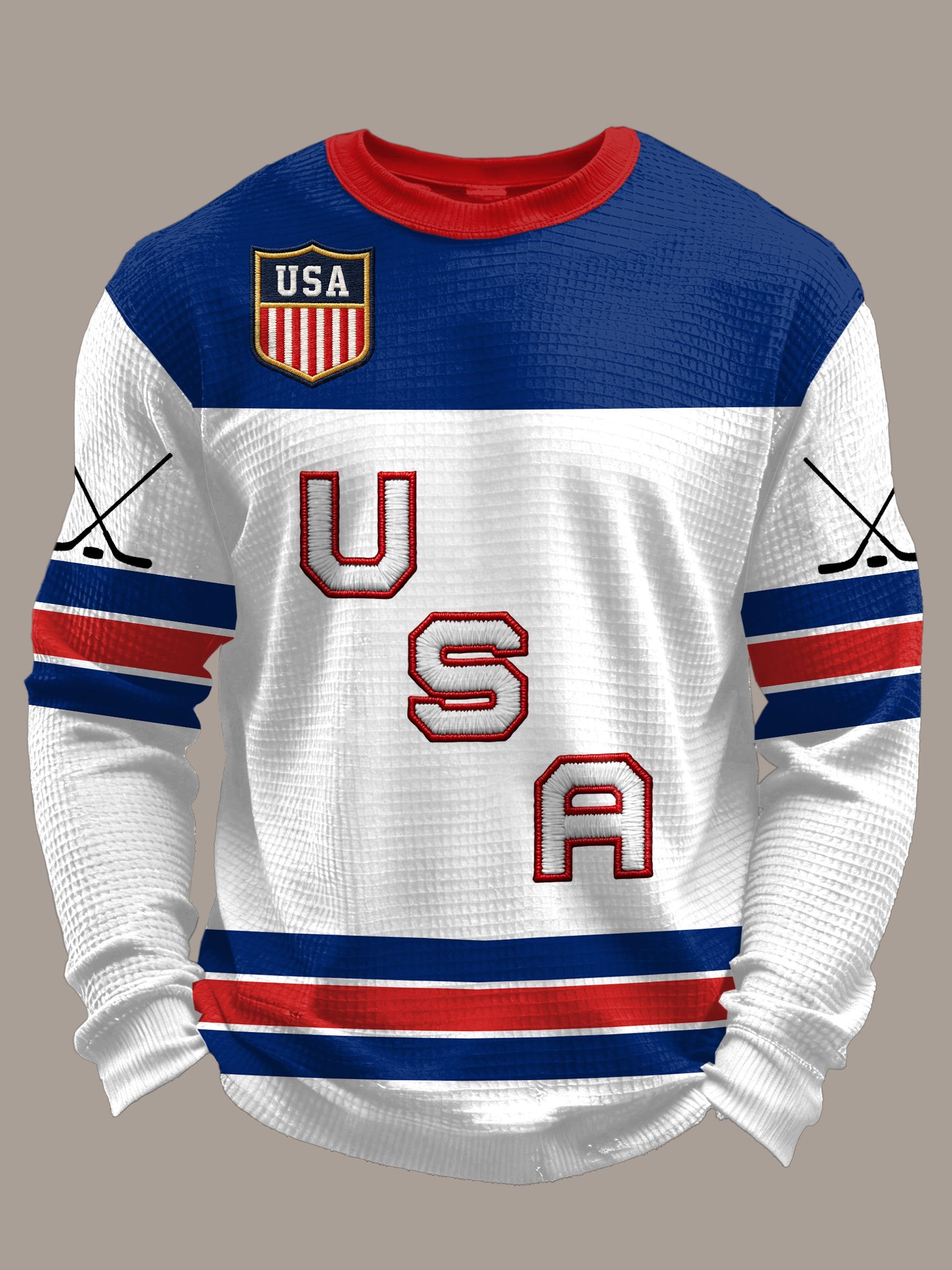 Men's Retro USA Ice Hockey Print Casual Long-Sleeved Top