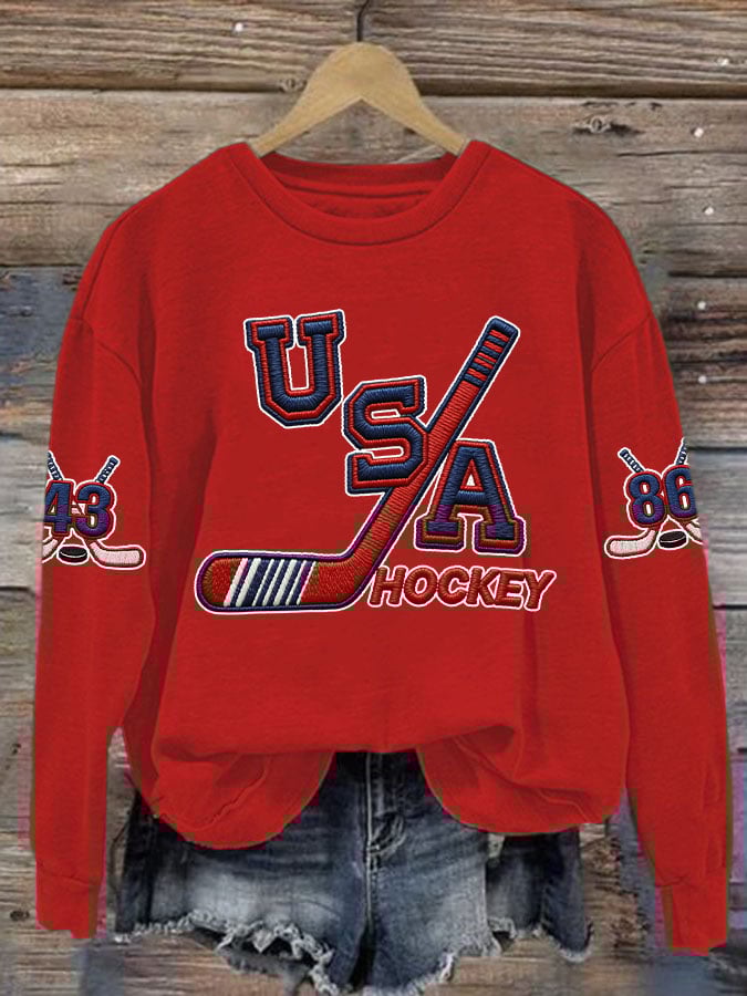 Women's Retro USA Ice Hockey Print Sweatshirt