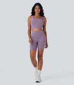 UltraSculptTM Cool Quick Dry SoCinched High Waisted Tummy Control Shaping Yoga Biker Shorts 7'' with Pockets-UPF50+
