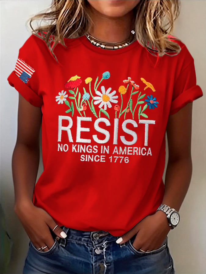 🔥Buy 3 Get 15% Off🔥Retro Resist No Kings In America Since 1776 Print T-Shirt