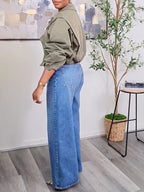 Fashion Asymmetric Waistband Wide Leg Jeans