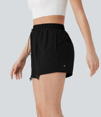 High Waisted Drawstring 2-in-1 Yoga Shorts with Pockets