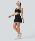 High Waisted Color Block 2-in-1 Mini Casual Sweater Knit Skirt with Pocket