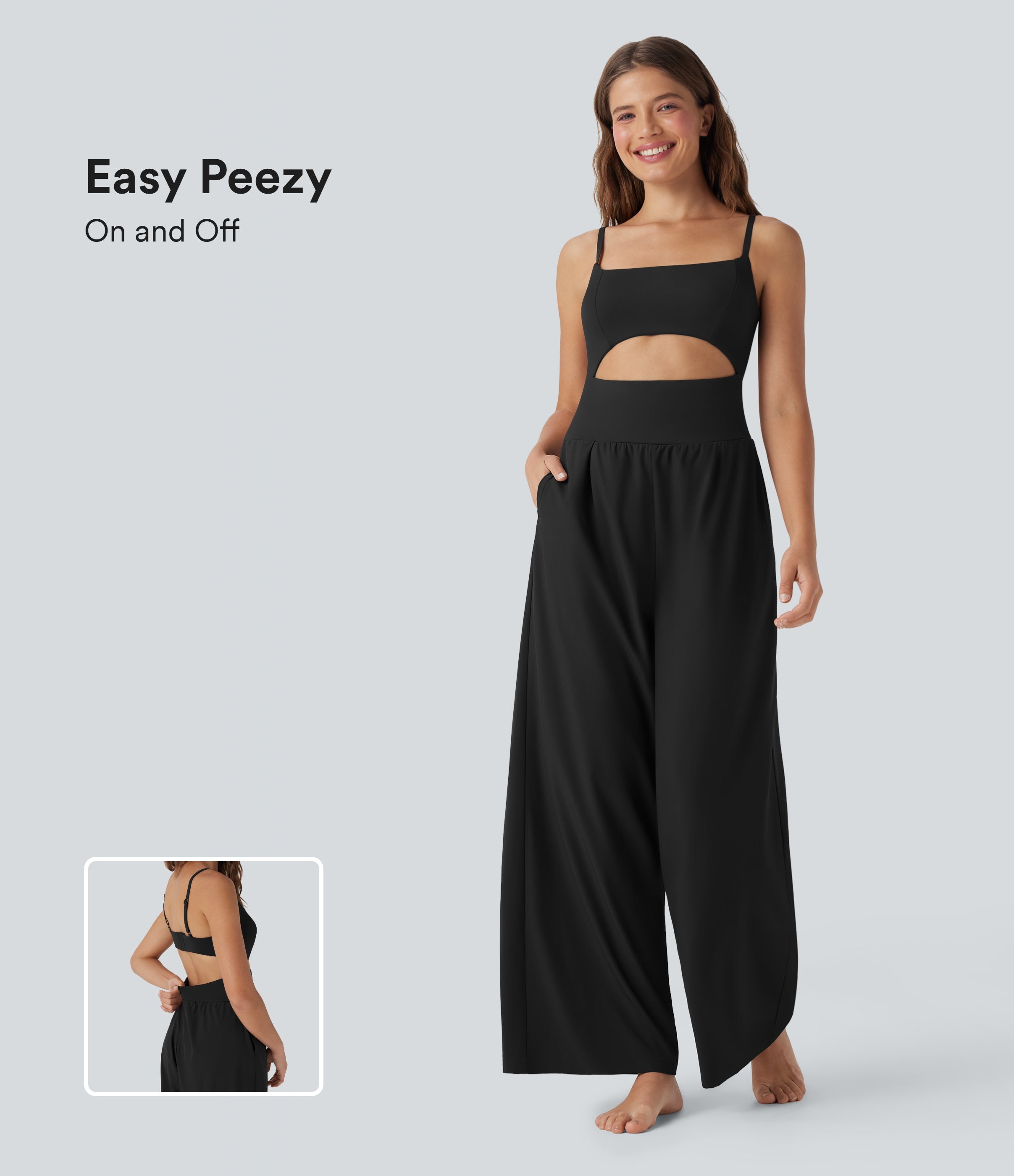 BreezefulTM Cut Out Quick Dry Yoga Jumpsuit with Pockets-Easy Peezy Edition