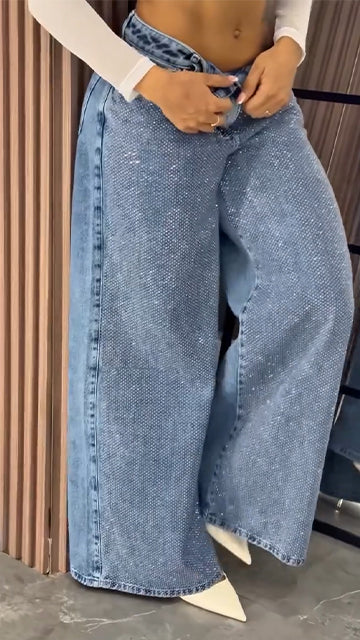 Women Spliced and Hot Diamond Casual Jeans