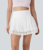 SoCinched High Waisted Tummy Control Contrast Mesh 2-in-1 Mini Dance Skirt with Pockets