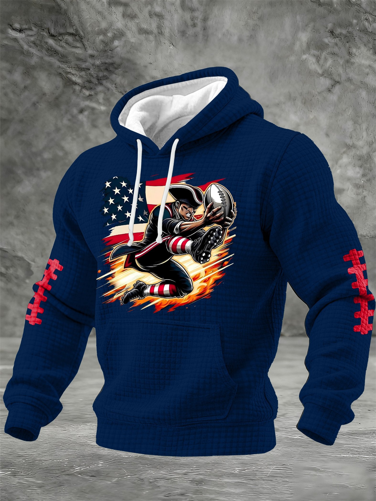 Men's Football Print Checkered Fabric Hooded Sweatshirt