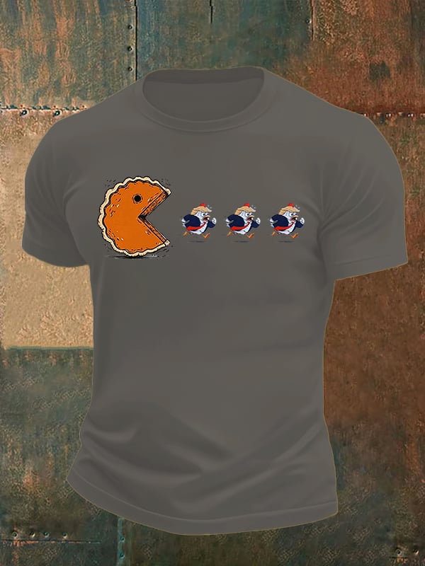 Men's  Funny Turkey Chasing Pie Sublimation FDT Thanksgiving T-Shirt