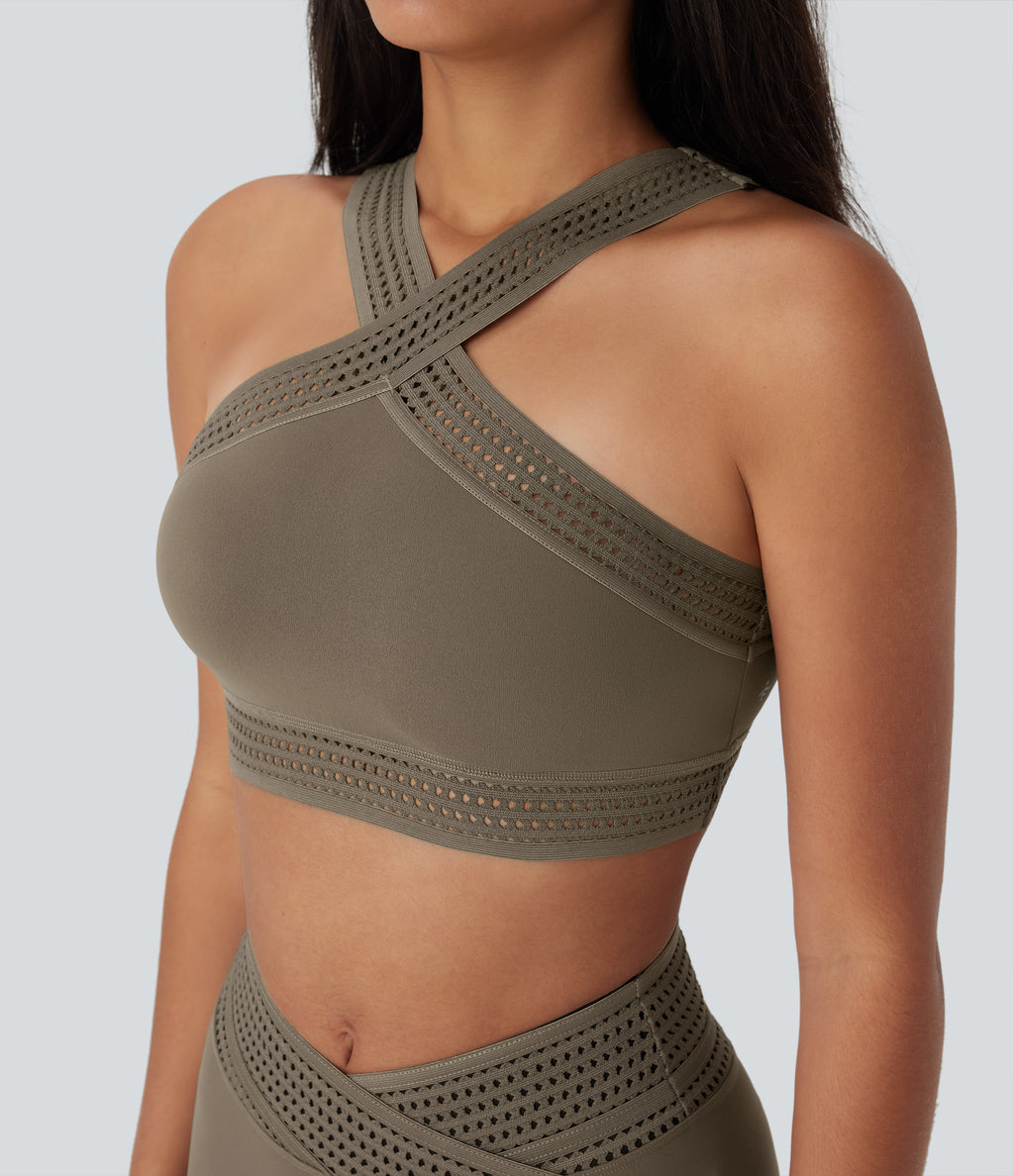 Light Support Crossover Cut Out Yoga Sports Bra