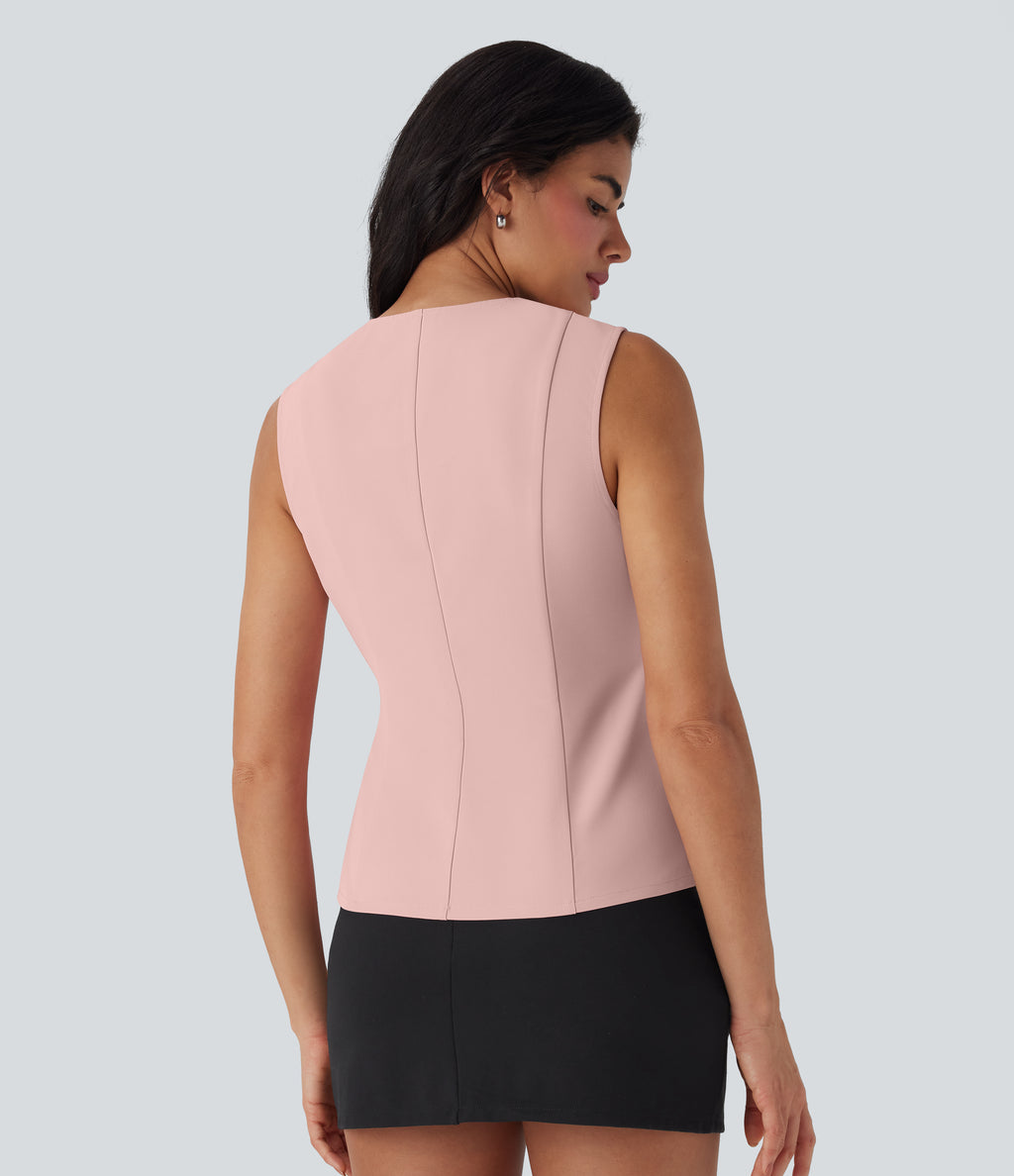V Neck Wrapped Crisscross Lace Up Work Vest