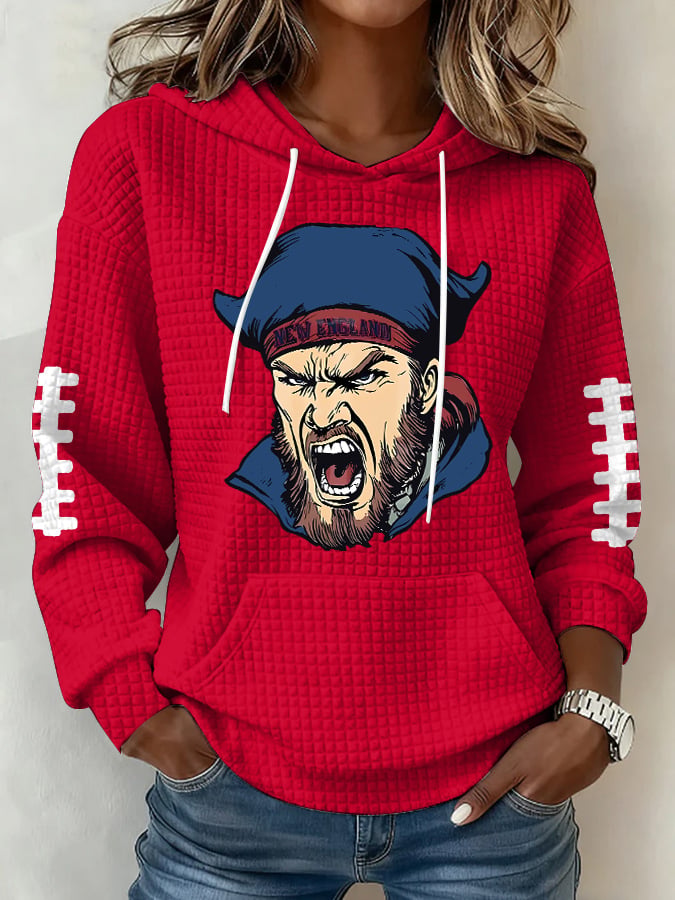 Women's Football Print Plaid Fabric Hooded Sweatshirt