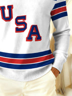 Retro Men's Usa Ice Hockey Print Turtleneck Sweater