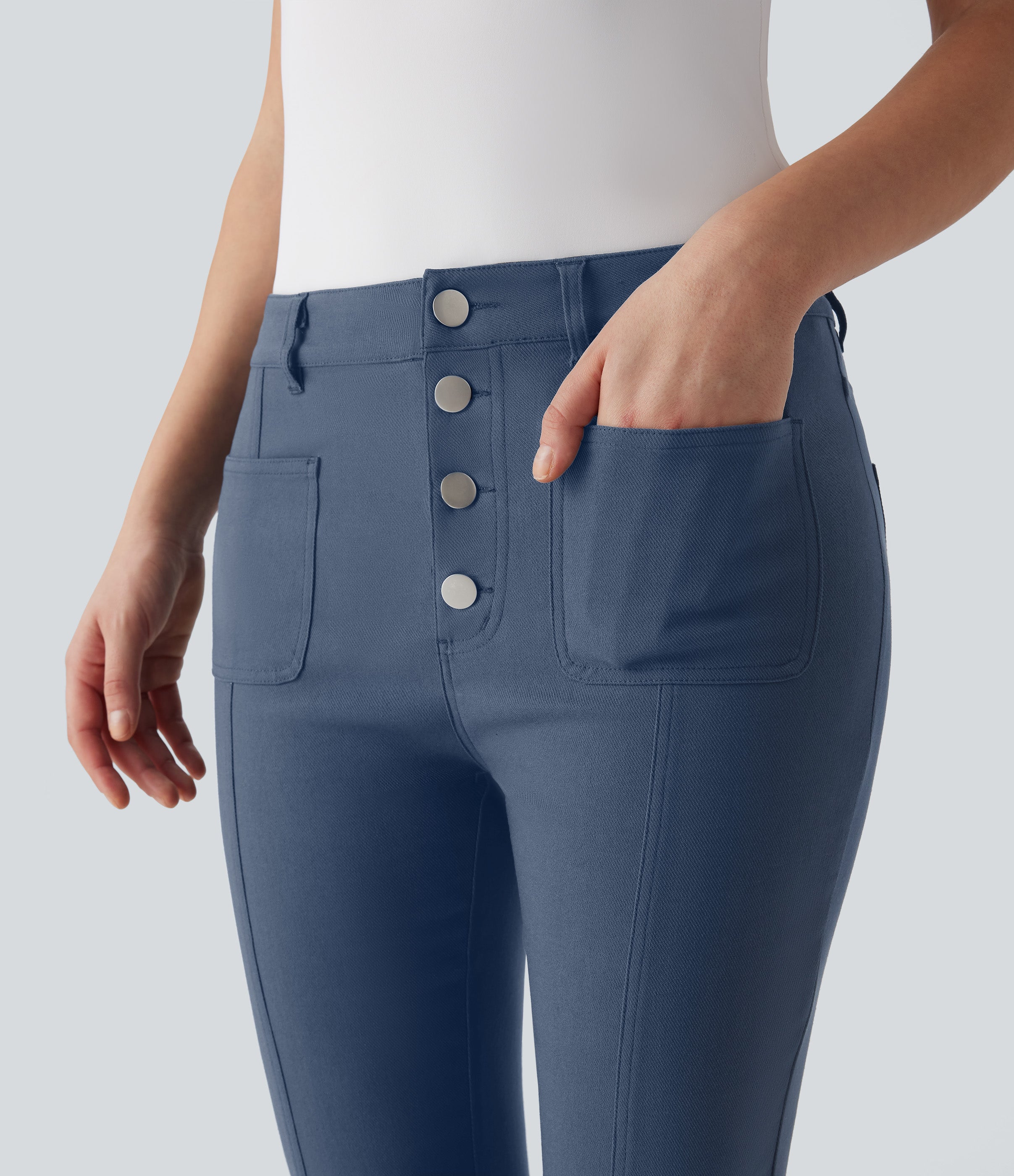 Mid Rise Denim Like Work Pants with Pockets
