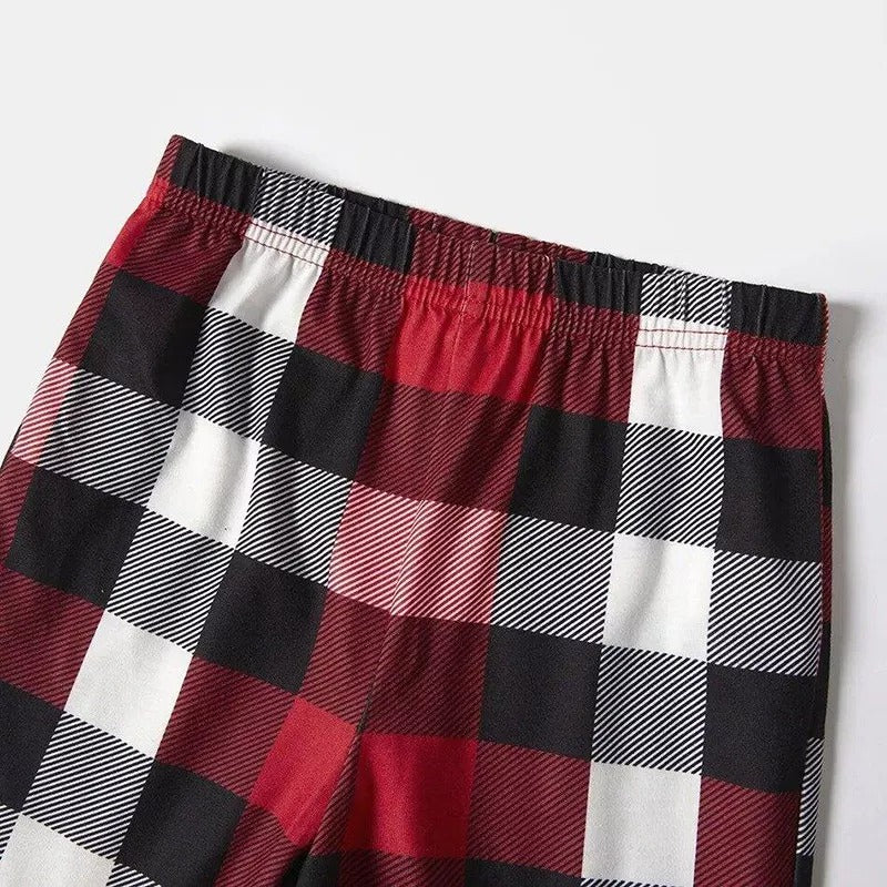 Christmas Family Matching Pajamas-Red and Gray Plaid Pjs set with "It is the most wonderful time of the year" and Gnome Print
