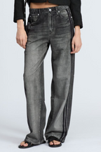 Womens Wash Vertical Pattern Casual Sweatpant Jean