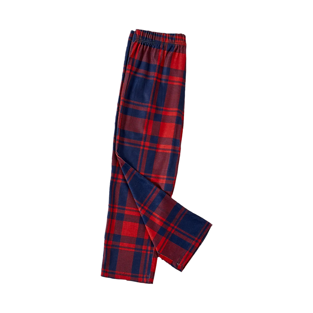 "Family Christmas 2025" Letter Printed Red and Blue Plaid Christmas Matching Pajamas