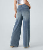 2026🔥FlexTM High Waisted Multiple Pockets Washed Stretchy Knit Casual Bootcut Jeans