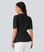 V Neck Short Sleeve Ruffle Hem Work Top