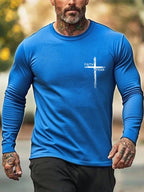 Men's Retro Faith Cross "Faith Over Fear" Print Crew Neck T-Shirt