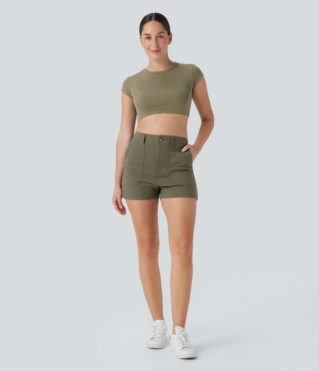 High Waisted Casual Shorts with Pockets
