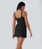 SoftlyZeroTM Plush Push-Up Molded Cups 2-in-1 Yoga Active Dress with Pockets-Easy Peezy-D/DD/DDD/F Cups