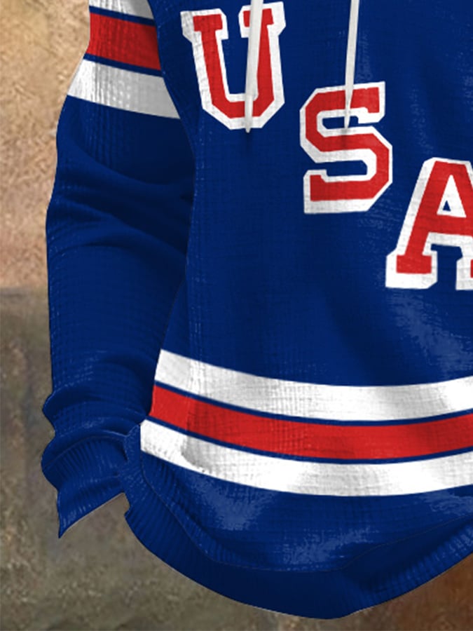 Retro Men's USA Ice Hockey Print Hoodie