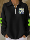 Women's Football Print Waffle Zip-Up Top