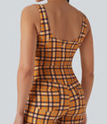 V Neck Plaid Cool Touch Cropped Yoga Tank Top