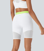 SpeedWaveTM High Waisted Contrast Mesh Quick Dry Training Biker Shorts 7'' with Pockets