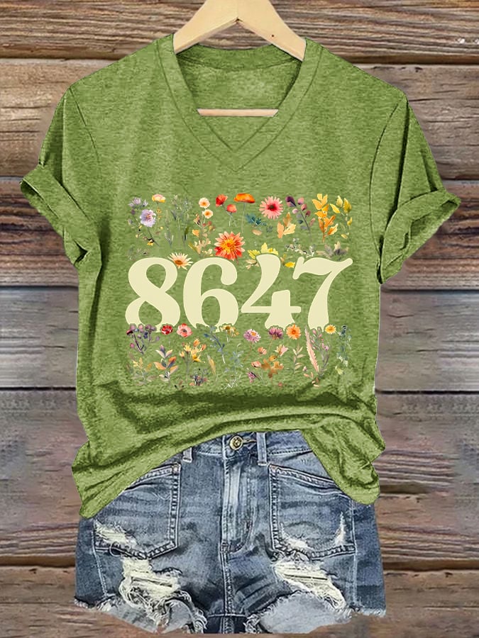 🔥Buy 3 Get 15% Off🔥V-neck 86/47 Flowers Print  T-Shirt