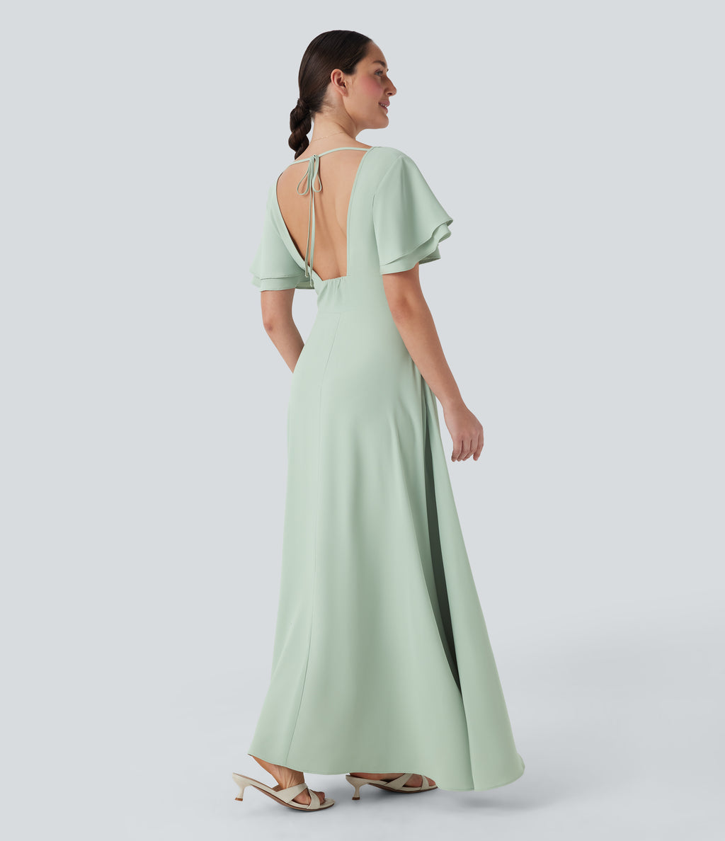V Neck Short Sleeve Maxi Dress