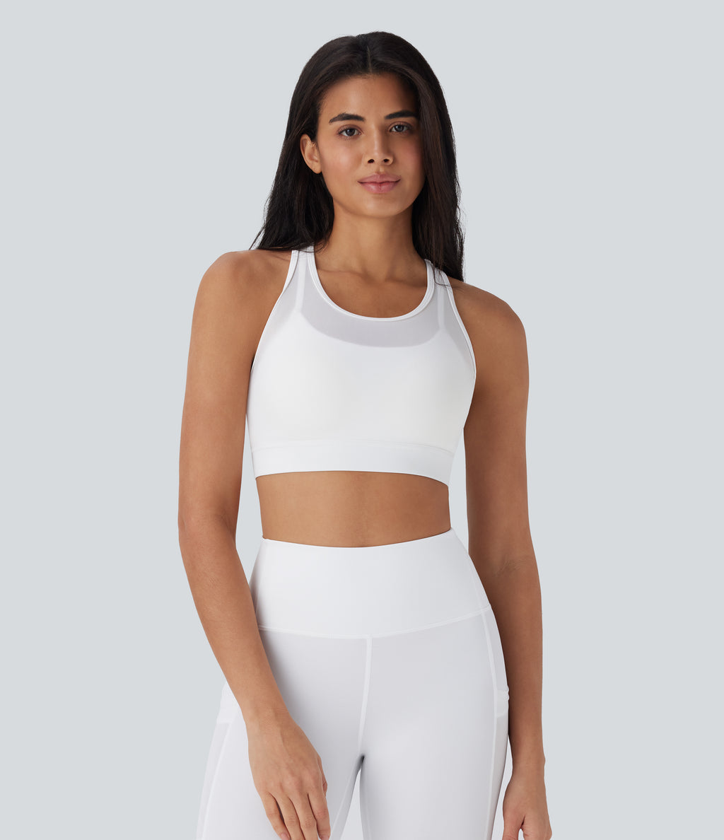 SpeedWaveTM Medium Support Racerback Contrast Mesh Quick Dry Training Sports Bra