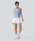 Color Block Polo V Neck Sleeveless Quick Dry Casual Top-UPF50+