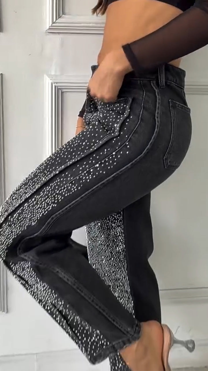 Womens Spliced and Hot Diamond Casual Jeans