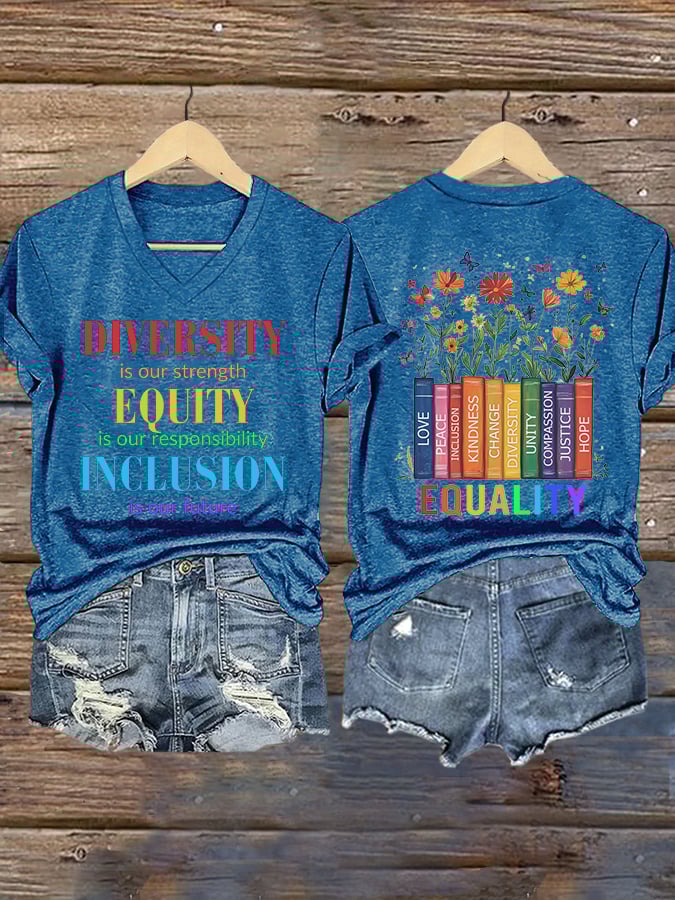 🔥Buy 3 Get 15% Off🔥V-neck Retro Diversity Is Our Strength Equity Is Our Responsibility Inclusion Is Our Future Print T-Shirt