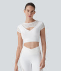 SoftlyZeroTM Contrast Lace Short Sleeve Cropped Yoga Sports Top-UPF50+
