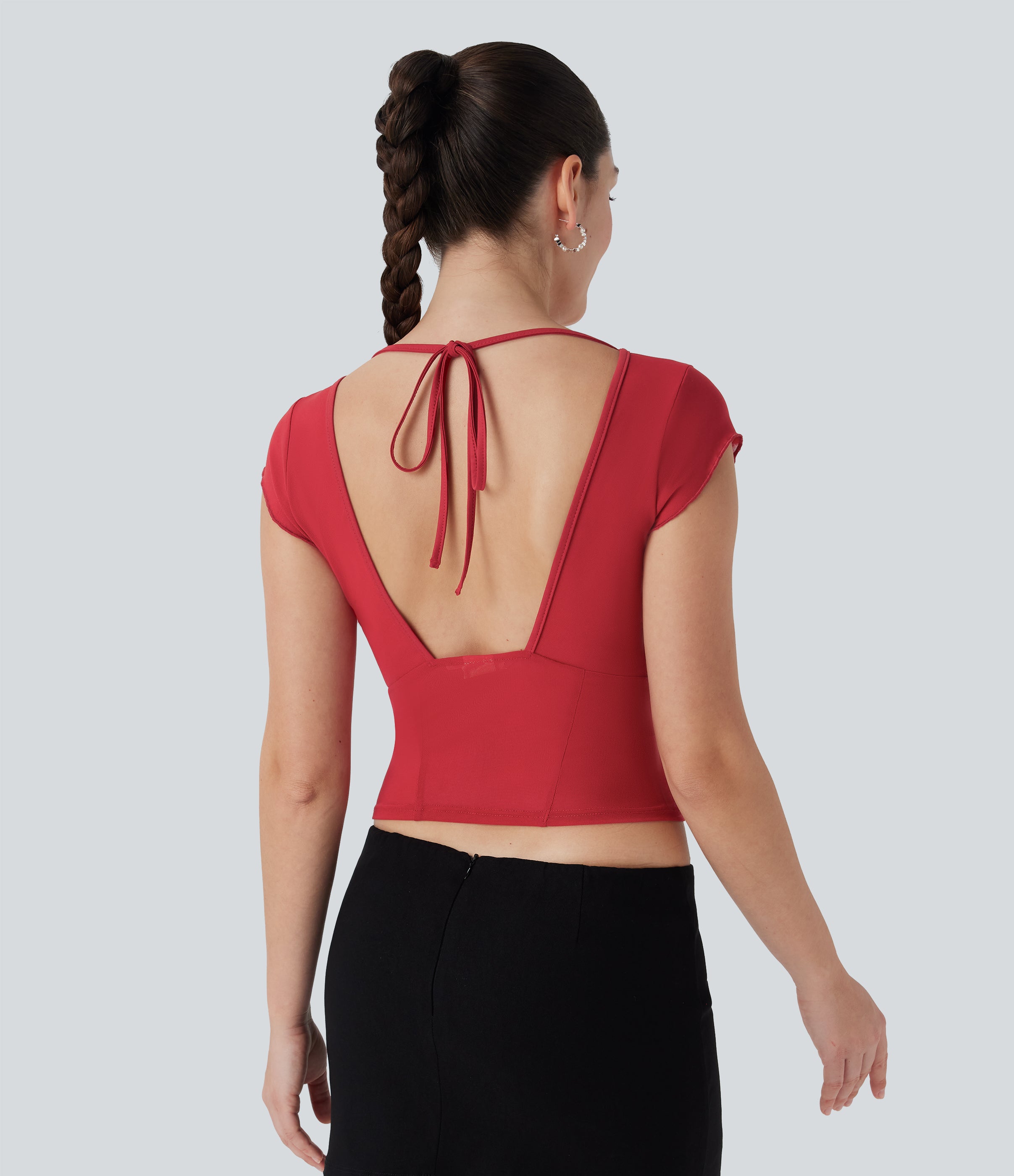 Tie Back Contrast Mesh Top