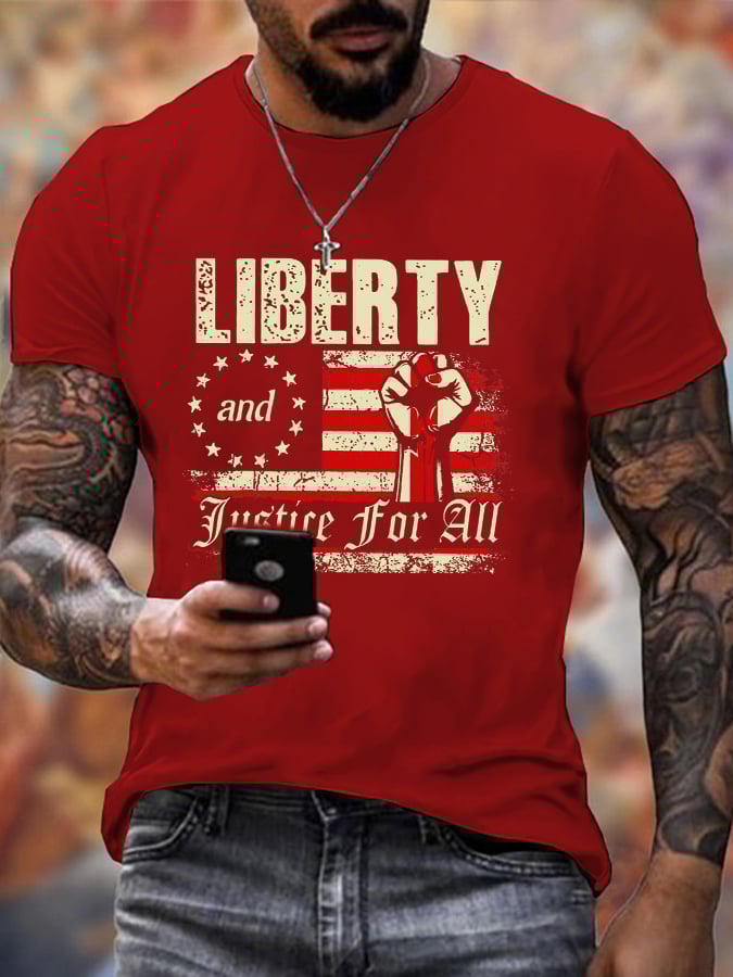 🔥Buy 3 Get 15% Off🔥Men's Liberty and Justice For All Print T-Shirt