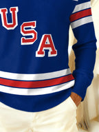 Retro Men's Usa Ice Hockey Print Turtleneck Sweater