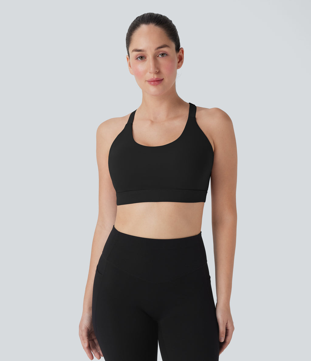 SpeedWaveTM Medium Support Molded Cups Perforated Adjustable Hook Quick Dry Training Sports Bra-D/DD/DDD/F Cups