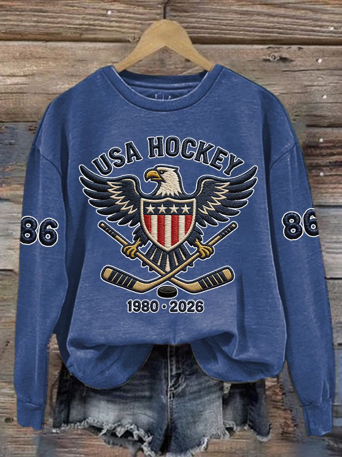 Women's Retro Retro USA Ice Hockey 86 Print Sweatshirt